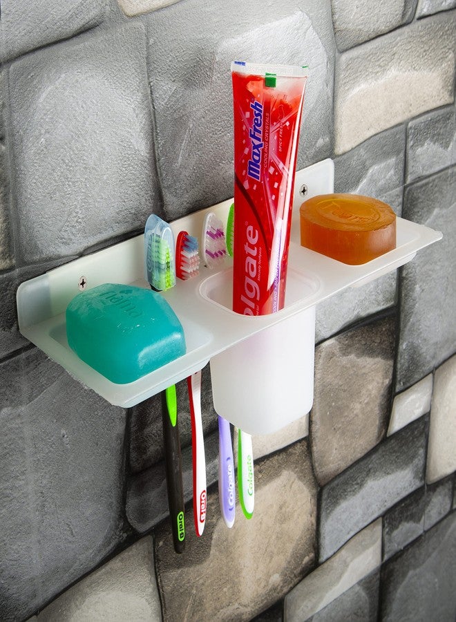 HAPPI Unbreakable ABS Plastic 4 in 1 Soap Dish Holder Glass Tumbler and Tooth Brush Holders, Soap Stand, Soap Case, Soap Holder Stand Wall Mounted for Bathroom (White) - Image 2